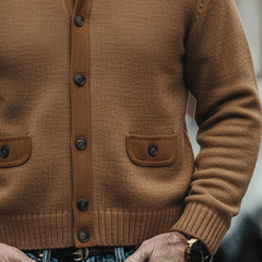 Men's Solid Color Patchwork Knit Stand Collar Button Cardigan MTA1377K6X