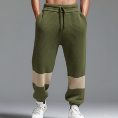 Men's Classic Casual Elastic Waistband Tapered Leg Color-blocked Knit Trousers MTA0604K5K