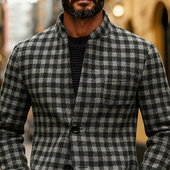 Men's Retro Plaid Blend Wool Stand Collar Mid-Length Coat MTA2419K4X