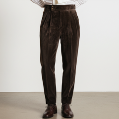 Men's Business Dark Brown Corduroy Slim-fit Pants MTA1727K5U