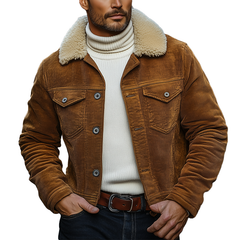 Men's Winter Retro Corduroy Jacket With Detachable Fur Collar MTA0193K5P