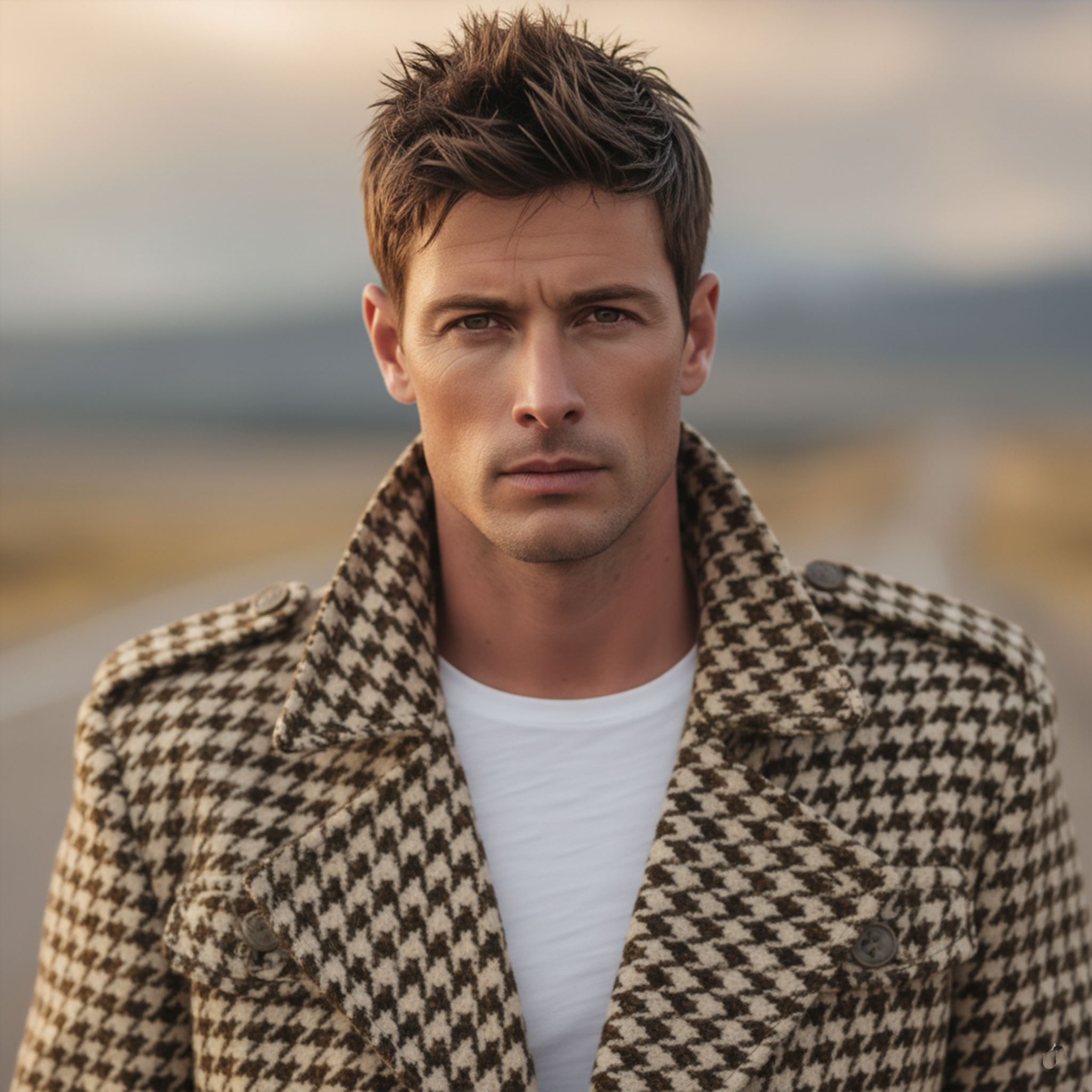 Men's Classic Retro Lapel Houndstooth Wool Double-breasted Jacket MTA1701I4K