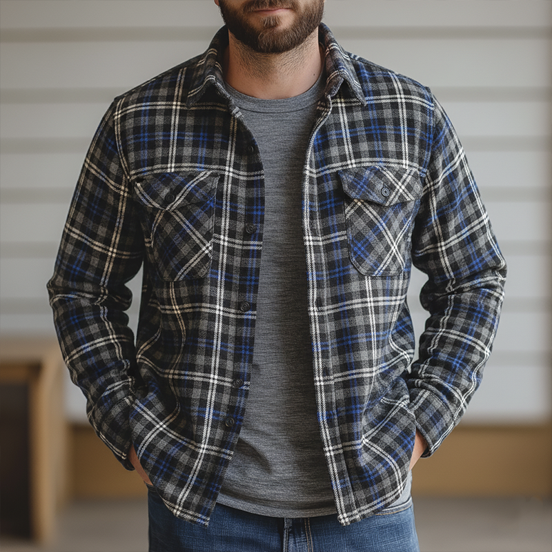 Men's Winter Retro Cotton Blend Plaid Shirt MTA1354K1P