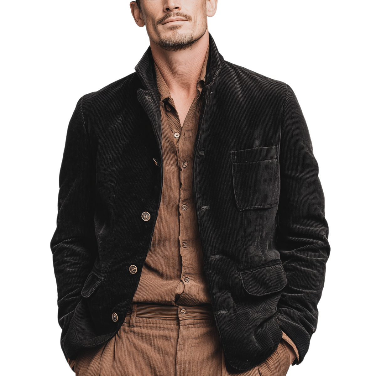 Men's Classic Retro Corduroy Stand-up Collar Jacket MTA1477K3K