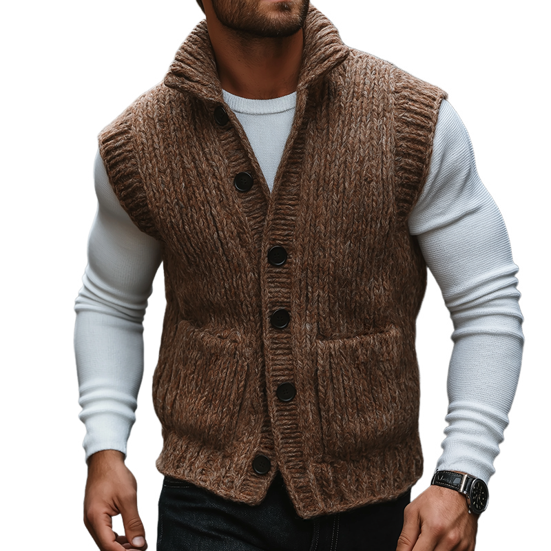 Men's Retro Casual Knitted Stand Collar Button Vest MTA0496K7TO