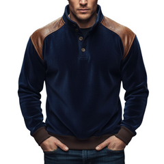 Men's Urban Velvet Patchwork PU Leather Stand Collar Sweatshirt MTA1718K3U