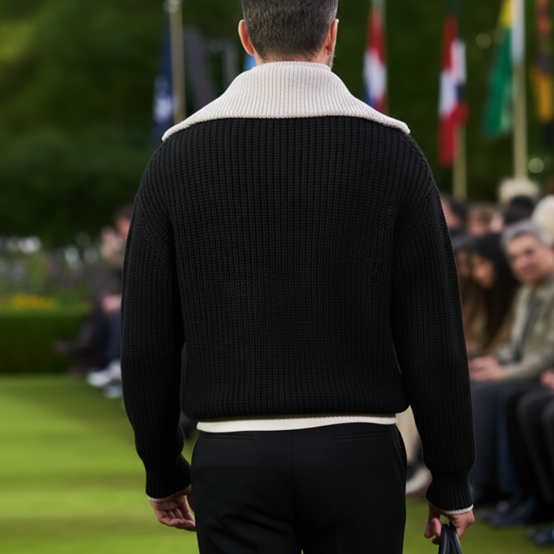 Men's Retro Design Zipper Collar Knit Sweater MTA1046K3U