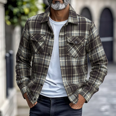 Men's Retro Flannel Plaid Collared Shirt Jacket MTA0163K4X