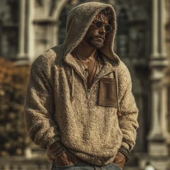 Men's Urban Warm Khaki Fleece Zipper Collar Hoodie MTA2014K8U