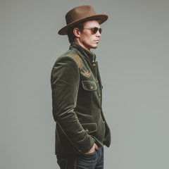 Men's Classic Retro Embroidered Faux Velvet Stand Collar Jacket MTA0417L7K