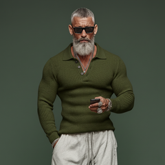 Men's Classic Casual Tough Style Polo Collar Slim Sweater MTA2831J3K