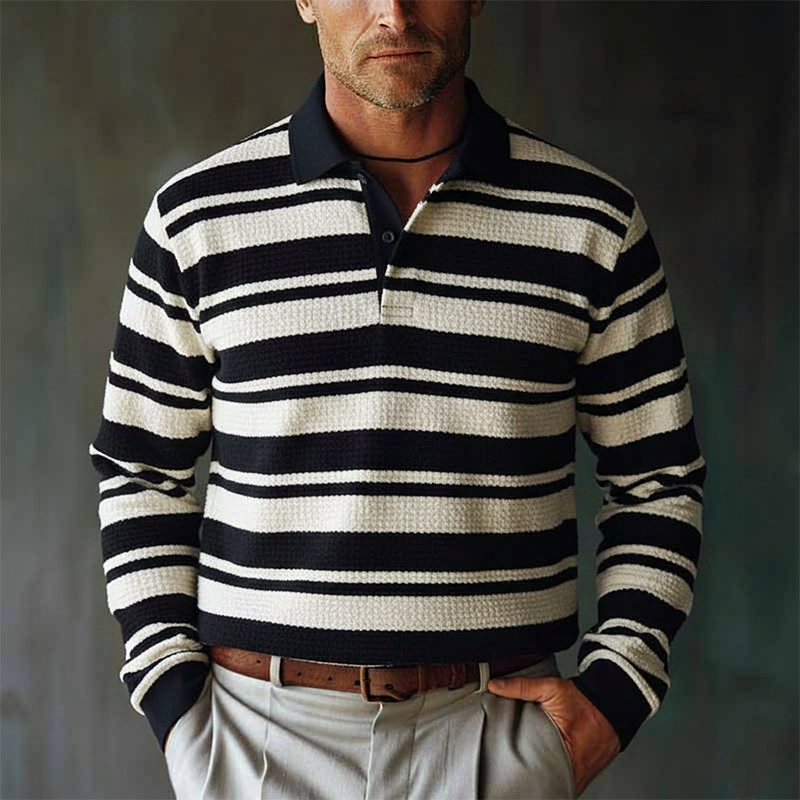 Men's Striped Casual Long-sleeved Polo Shirt MTA0126K5X