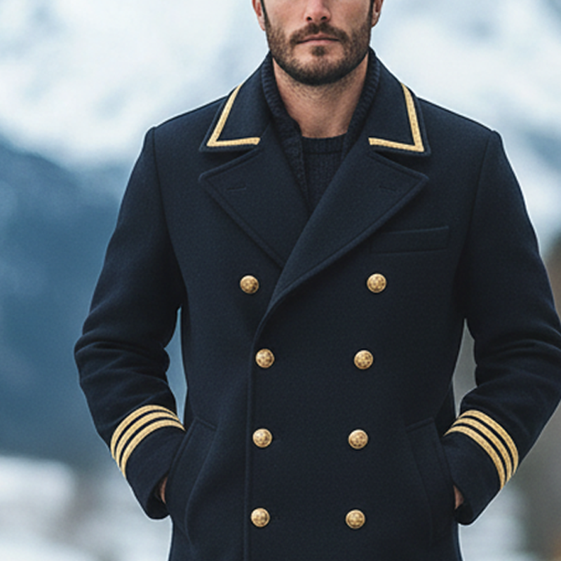 Men's Faux Wool Blend Lapel Double-Breasted Mid-Length Overcoat MTA3037K4X