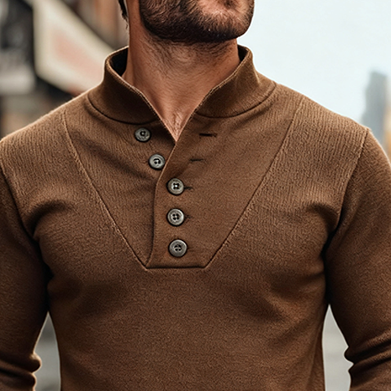 Men's Solid Color Stand Collar Knitted Pullover Sweater MTA1127K4X