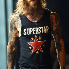 Men's Retro "SUPERSTAR" Print Casual Crew Neck Tank Top 06739045TO