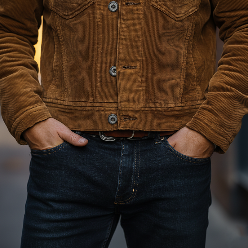 Men's Winter Retro Corduroy Jacket With Detachable Fur Collar MTA0193K5P