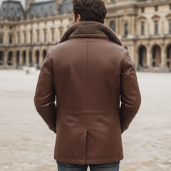 Men's Warm PU Leather And Lamb Wool Lining Double-breasted Short Coat MTA1228K4U