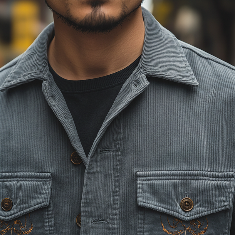 Men's Simple Retro Embroidered Corduroy Shirt MTA0507K1P