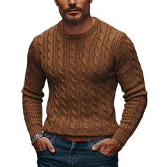 Men's Solid Color Crew Neck Knit Cable Knit Textured Pullover Sweater MTA0137K2X