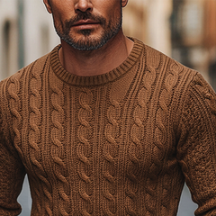 Men's Solid Color Crew Neck Knit Cable Knit Textured Pullover Sweater MTA0137K2X