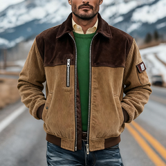 Men's Retro Color Block Faux Suede Corduroy Zip-Up Jacket MTA1165K8X