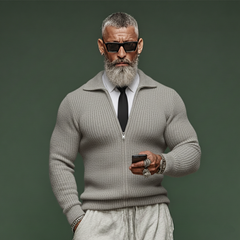 Men's Classic Casual Rugged Style Lapel Zip-up Slim-fit Knit Cardigan MTA0529K7K