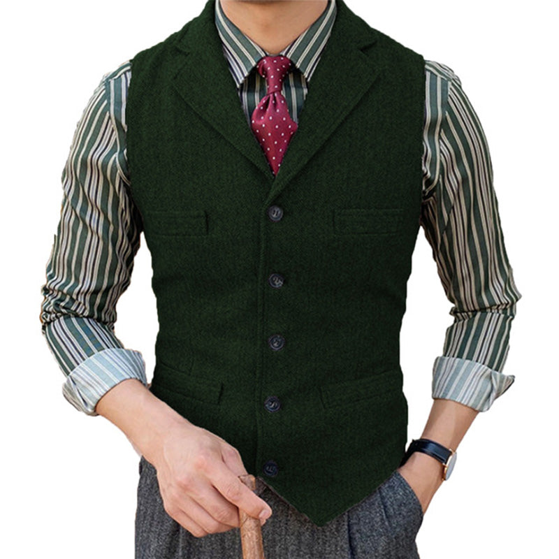 Men's Vintage Classic Wool Blended Lapel Single Breasted Suit Vest 15824060M