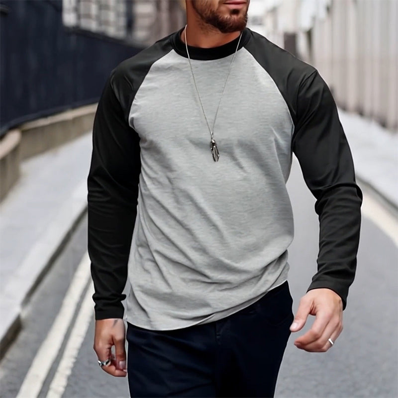 Men's Retro Casual Colorblock Round Neck Long Sleeve T-Shirt 94462898TO
