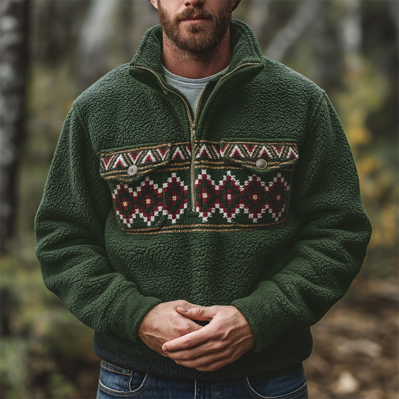 Men's Winter Retro Print Fleece High Neck Warm Sweatshirt MTA1473K6P