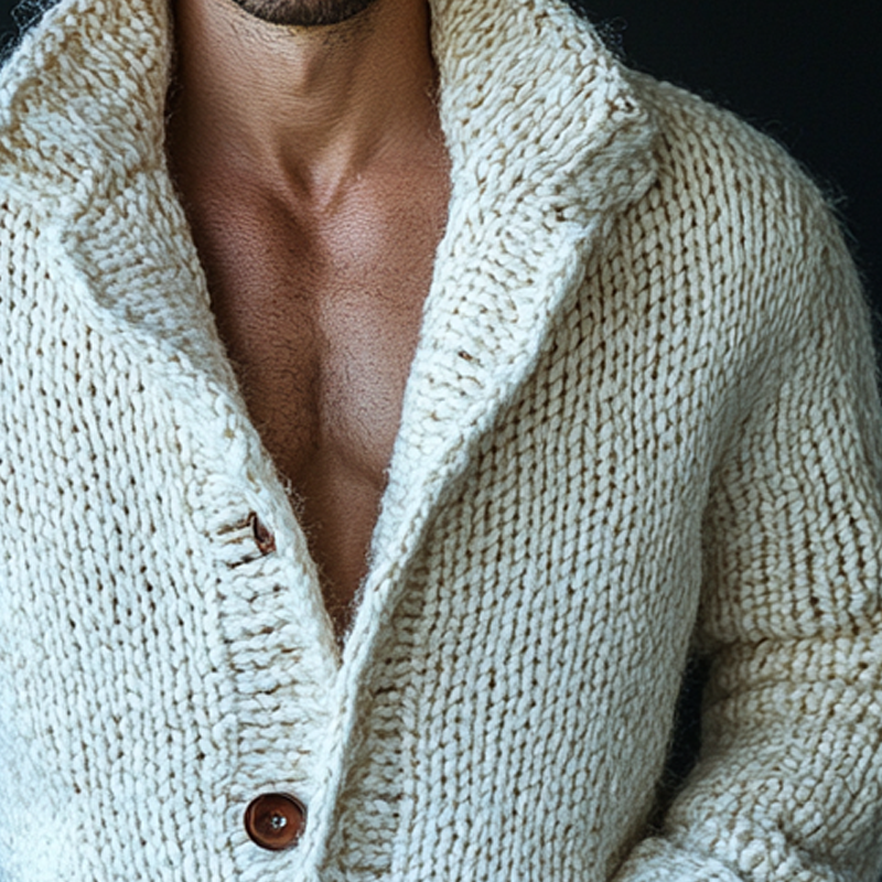 Men's Solid Color Knitted Collared Button Cardigan MTA0572K9X