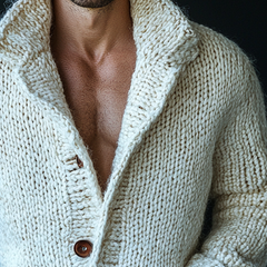 Men's Solid Color Knitted Collared Button Cardigan MTA0572K9X