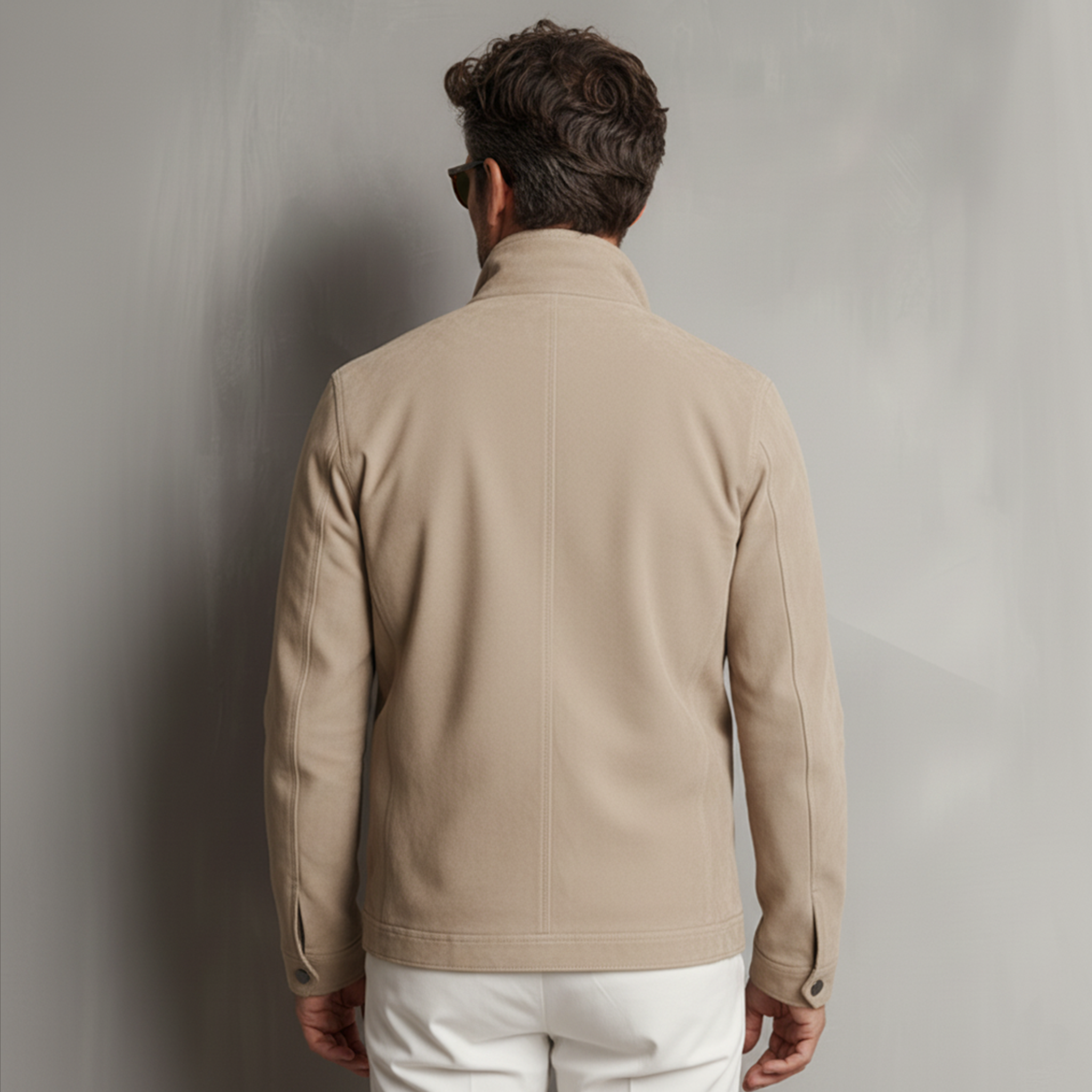 Men's Classic Business Stand-up Collar Multi-pocket Faux Suede Jacket MTA0166K2K