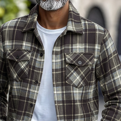 Men's Retro Flannel Plaid Collared Shirt Jacket MTA0163K4X