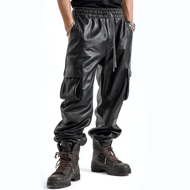 Men's Retro Casual PU Leather Cargo Pants MTA2242K8TO