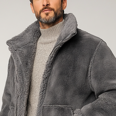 Men's Retro Western Cowboy Style Solid Color Fleece Collar Jacket MTA1591K3X