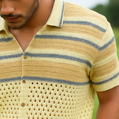 Men's Summer Fashion Colorblock Knitted Short Sleeve Shirt MTA0433F4U