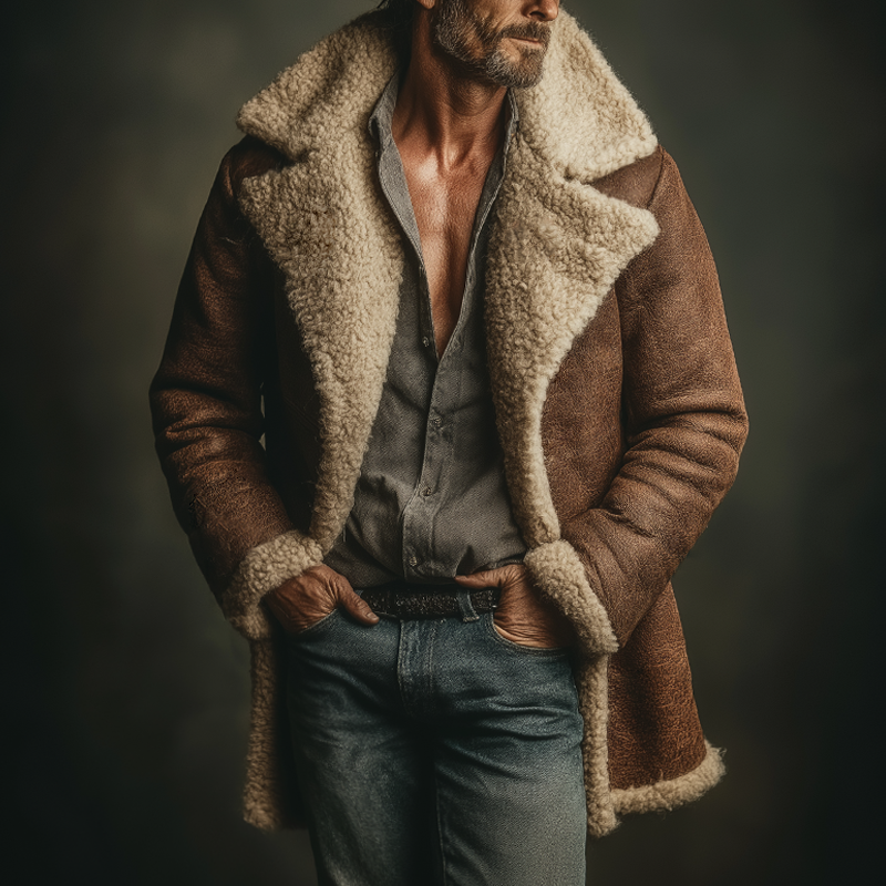 Men's Retro Casual Faux Fur Sheath Collar Mid-Length Coat MTA0131K1TO