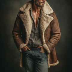 Men's Retro Casual Faux Fur Sheath Collar Mid-Length Coat MTA0131K1TO