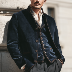 Men's Business Stand-up Collar Corduroy Single-vent Jacket MTA2175K7U