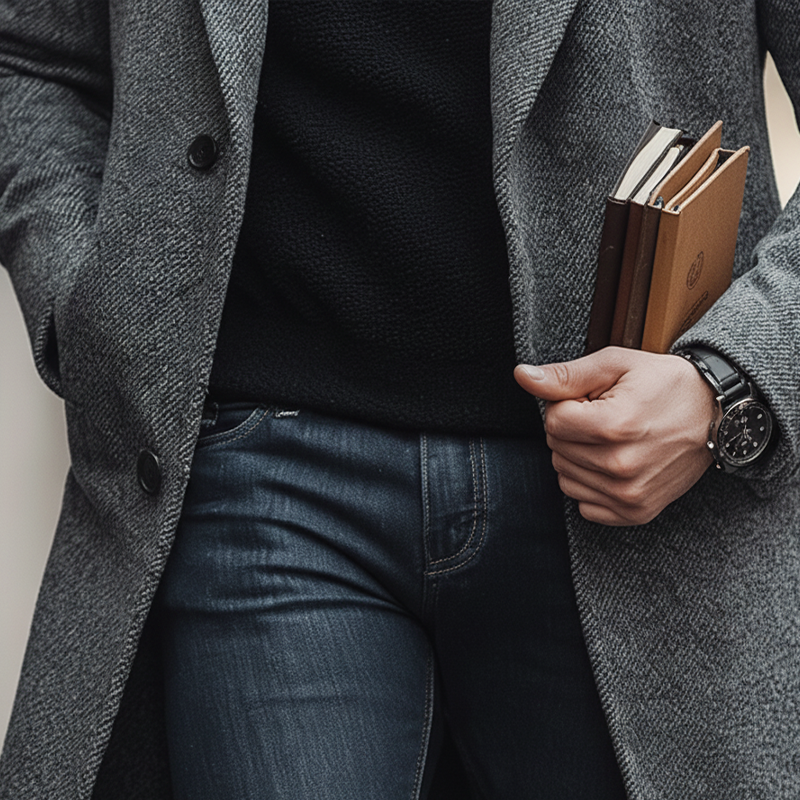 Men's Winter Retro Twill Faux Wool Button Mid-Length Coat MTA2842K1P