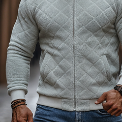 Men's Solid Color Fleece Quilted Baseball Collar Jacket MTA0124K8X