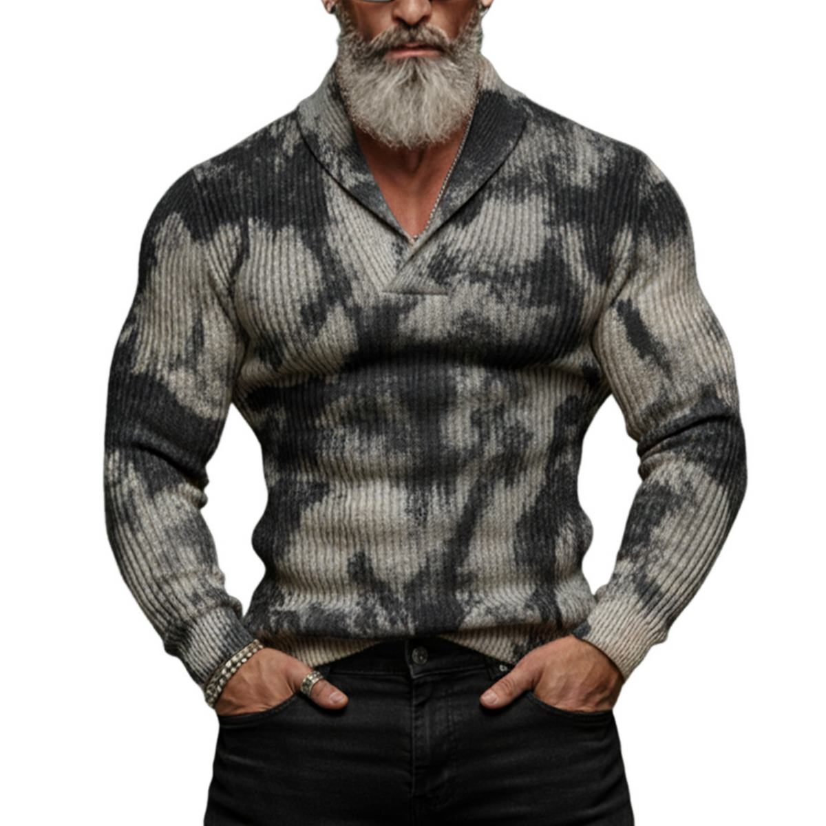 Men's Classic Retro Print Ribbed Stretch Slim Fit Long Sleeve T-Shirt MTA0142L7K