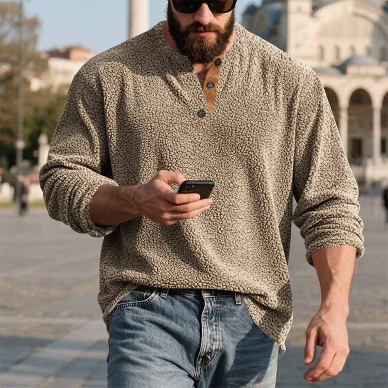 Men's Casual Fleece Trim Crew Neck Long Sleeve Sweatshirt MTA0148K8X