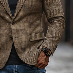 Men's Casual Plaid Blended Lapel Blazer MTA0616K7X