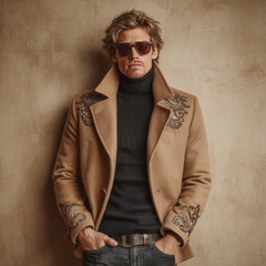 Men's Classic Retro Lapel Embroidered Faux Wool Jacket MTA0663K9K