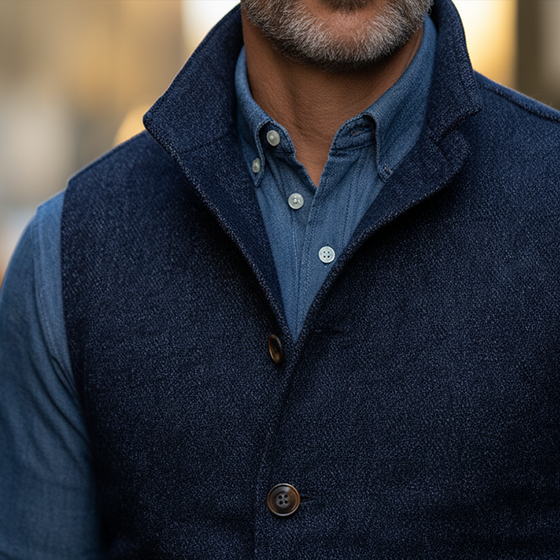 Men's Winter Retro Twill Faux Wool Button Vest MTA2867K9P