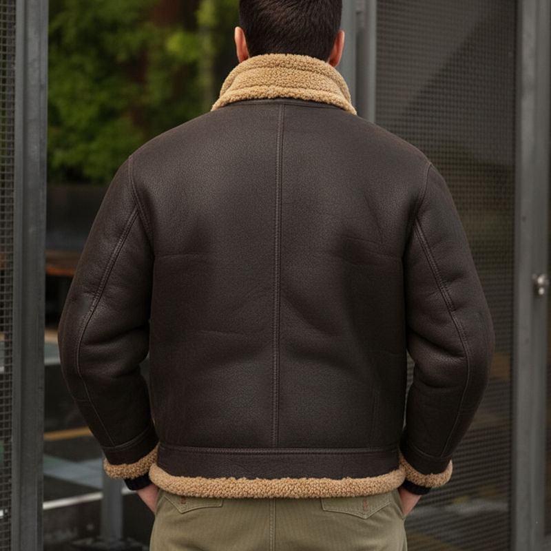 Men's Winter Warm Dark Brown PU Leather And Fleece Lining Zip-up Jacket MTA1047K5U