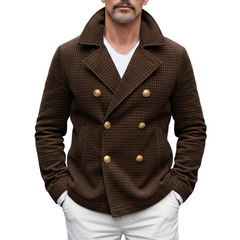 Men's Textured Lapel Double-Breasted Solid Color Retro Jacket MTA0879K1X
