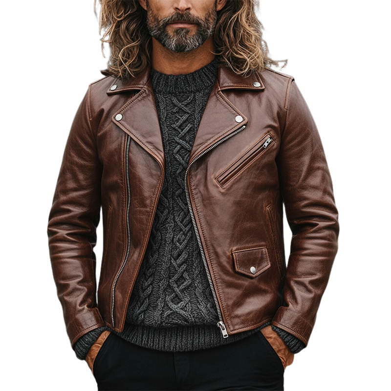 Men's Retro Zipper Lapel Motorcycle Jacket MTA0435L9X