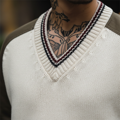 Men's Fashion Cotton Blend Patchwork V-Neck Sweater MTA1749K3P